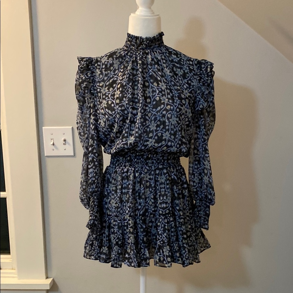 Misa Los Angeles Navy and Light Blue Floral Mini Dress
